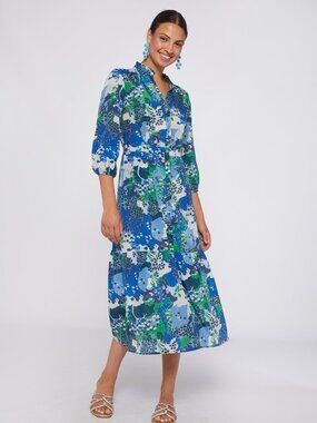 Vilagallo blue blossom floral midi Brielle dress